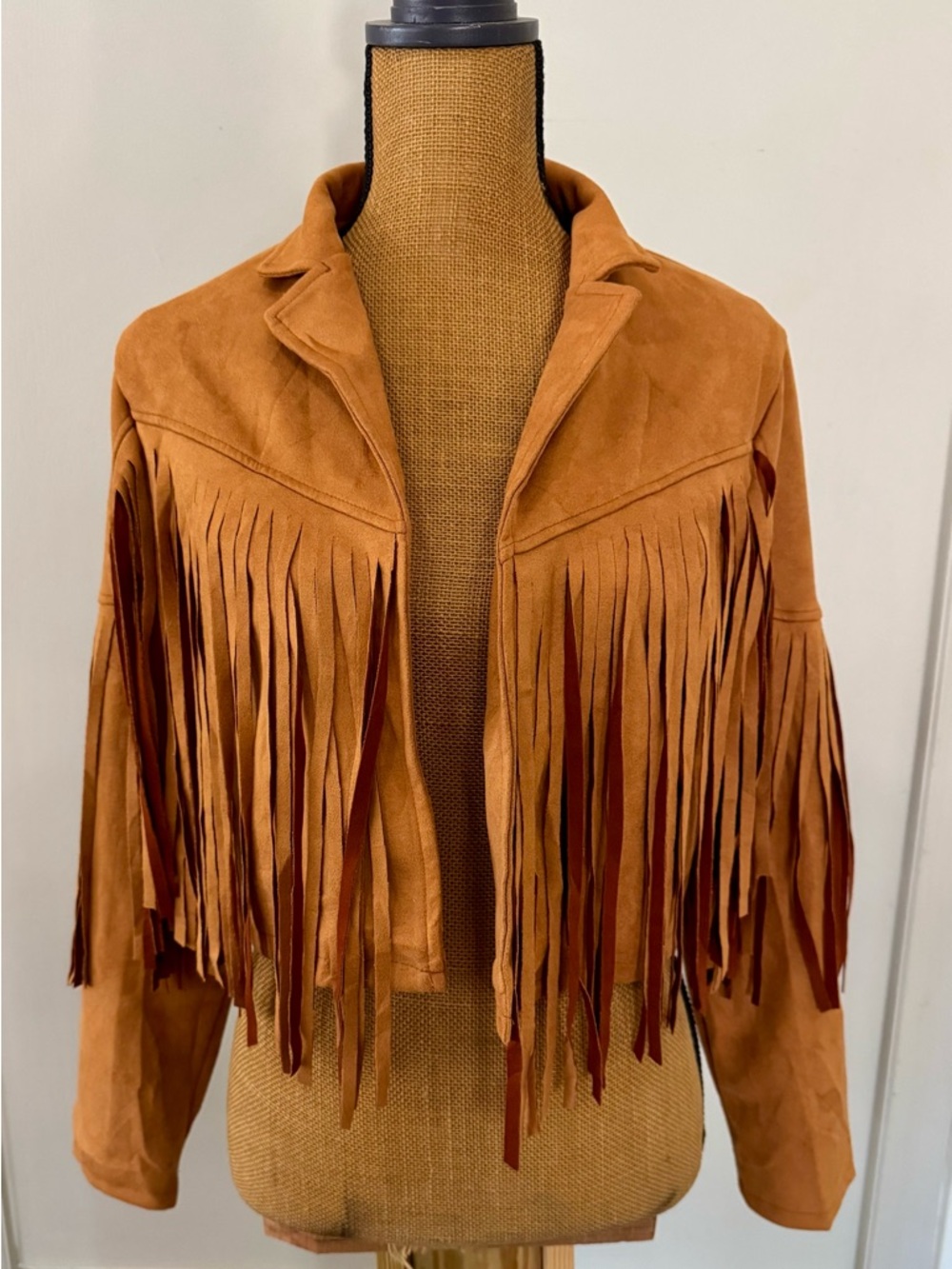 NWOT Faux Suede Fringe Jacket Women’s Medium Cropped Western Cowgirl Tassel Coat - Picture 3 of 9